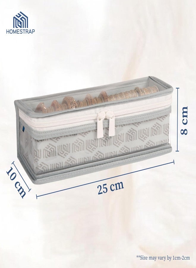 HomeStrap Non-Woven Single Rod Bangle Box with Transparent Top | Waterproof, Dustproof Organizer for Bangles, Chudis, Bracelets, Watches & Jewellery | Compact Storage Organizer | Grey | Pack of 1 - Image 2